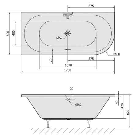 Polysan VIVA L wanna asymetryczna 175x80x47cm szary 70119.30