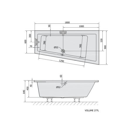 Polysan ANDRA R wanna asymetryczna 180x90x45cm biała mat 78771.11