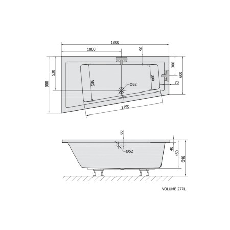 Polysan ANDRA L wanna asymetryczna 180x90x45cm biała mat 72872.11