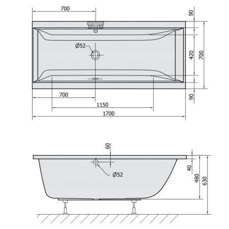 Polysan CLEO wanna prostokątna 170x70x48cm szary 74611.30
