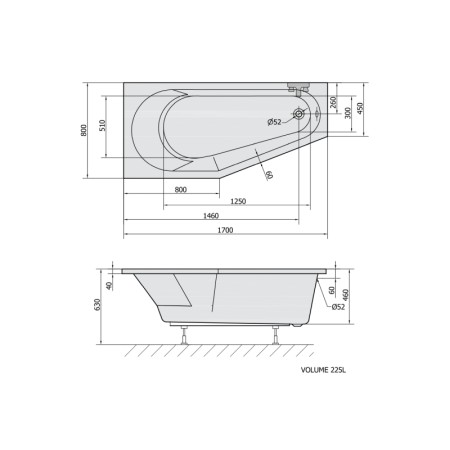 Polysan TIGRA L wanna asymetryczna 170x80x46cm lewa biała mat 90111.11