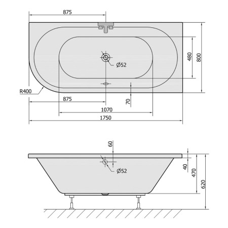 Polysan VIVA R wanna asymetryczna 175x80x47cm biała mat 78119.11