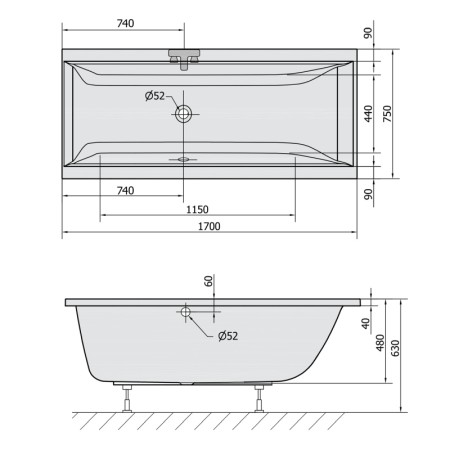 Polysan CLEO wanna prostokątna 170x75x48cm szary 94611.30