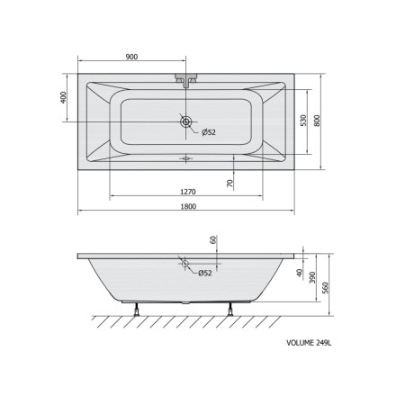 Polysan KRYSTA wanna prostokątna 180x80x39cm czarny mat 71710.21