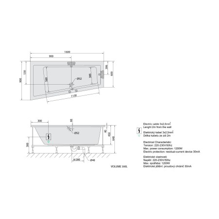 Polysan Andra L wanna z hydromasażem 160x90x45cm Highline Hydro chrom 81521.5010