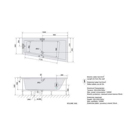 Polysan Andra R wanna z hydromasażem 160x90x45cm Highline Hydro-Air chrom 81541.6010