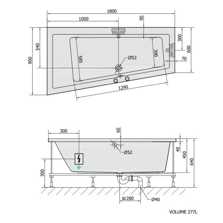 Polysan Andra L wanna z hydromasażem 180x90x45cm Highline Hydro chrom 72872.5010