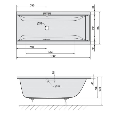 Polysan CLEO wanna prostokątna 180x80x48cm biały 95611