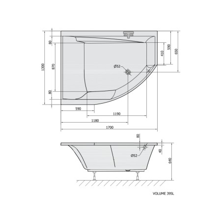 Polysan TANDEM L wanna asymetryczna 170x130x50cm biała 96611