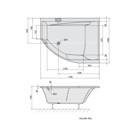 Polysan TANDEM R wanna asymetryczna 170x130x50cmbiały 97611