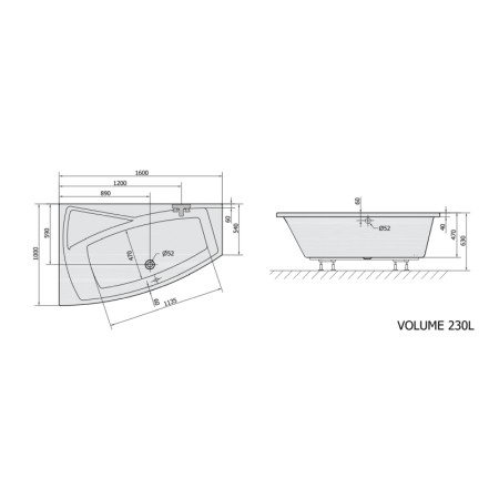 Polysan EVIA L wanna asymetryczna 160x100x47cm biały 11611
