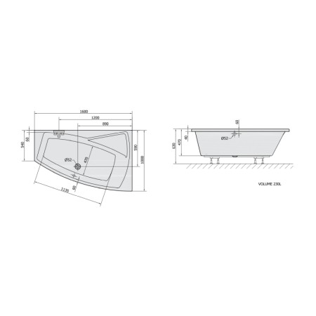 Polysan EVIA R wanna asymetryczna 160x100x47cm biały 12611