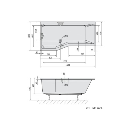 Polysan VERSYS L wanna asymetryczna 160x84x70x47cm biała 14611
