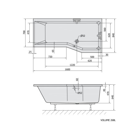 Polysan VERSYS R wanna asymetryczna 160x84x70x47cm biały 15611