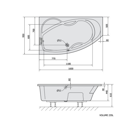 Polysan MAMBA L wanna asymetryczna 160x95x44cm biały 27111