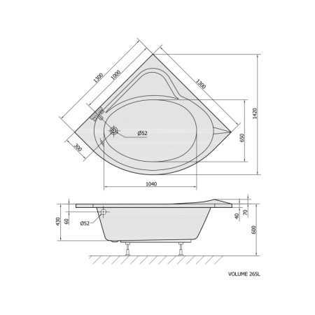 Polysan SIRIUS wanna narożna 130x130x43cm biały 49111