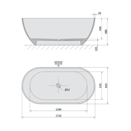 Polysan Reduta wanna wolnostojąca 171x81x58cm kompozyt biały mat 71842MAT