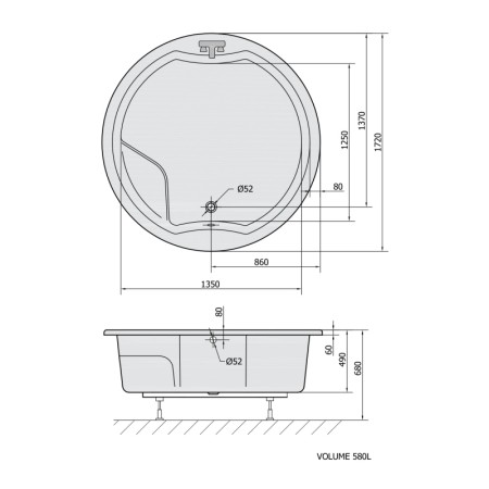Polysan ROYAL ROUND wanna okrągła z konstrukcją 172xx172x49cm biała 73211