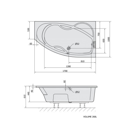 Polysan MAMBA R wanna asymetryczna 170x100x44cm biały 77111