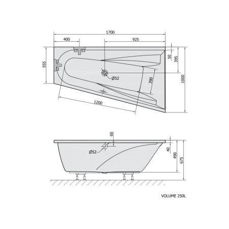 Polysan CHIQUITA R wanna asymetryczna 170x100x45cm biała 92619
