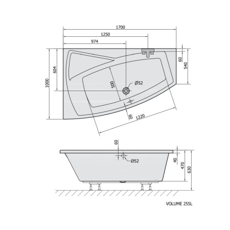 Polysan EVIA L wanna asymetryczna 170x100x47cm biały 21611