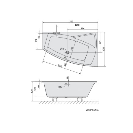 Polysan EVIA R wanna asymetryczna 170x100x47cm biały 22611