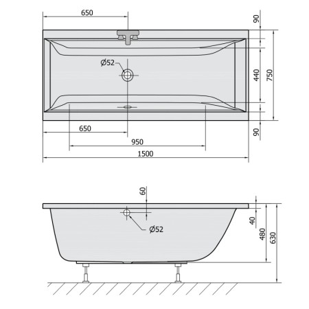 Polysan CLEO wanna prostokątna 150x75x48cm biały 27611