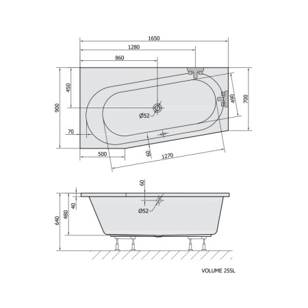 Polysan ASTRA WL wanna asymetryczna 165x90x48cm biała 30611