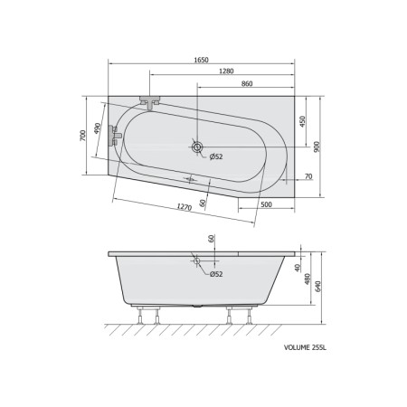 Polysan ASTRA WR wanna asymetryczna 165x90x48cm biała 31611