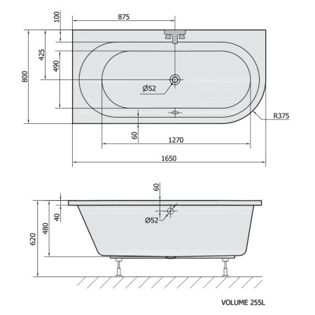 Polysan ASTRA L wanna asymetryczna 165x80x48cm biały 33611