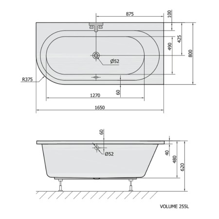 Polysan ASTRA R wanna asymetryczna 165x80x48cm biały 34611