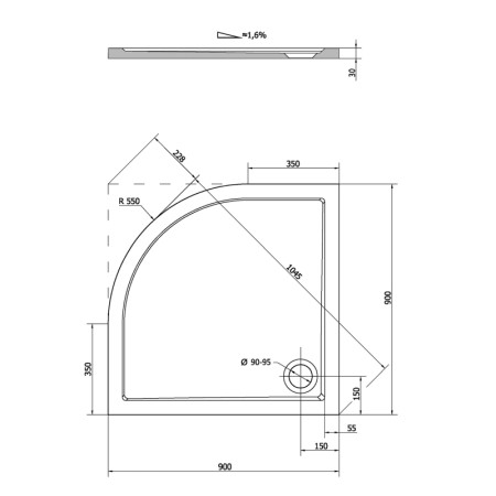 Polysan SERA brodzik prysznicowy kompozytowy 90x90cm półokrągły R550 biały 41511