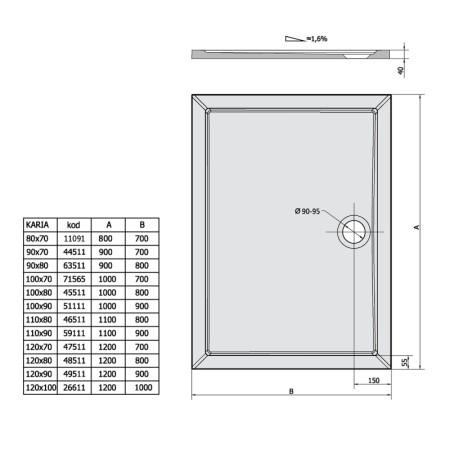 Polysan KARIA brodzik kompozytowy 100x80cm biały 45511