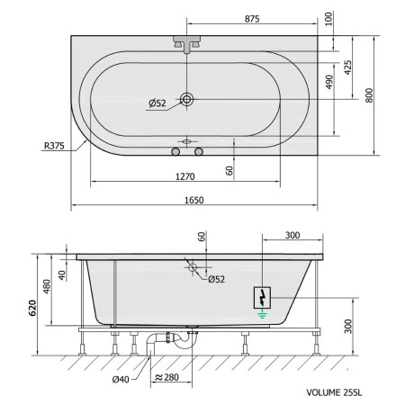 Polysan Astra R wanna z hydromasażem 165x80x48cm Active Hydro chrom 34611.1010