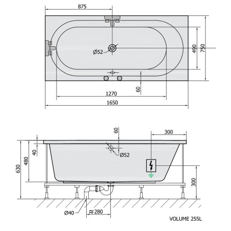 Polysan Astra B wanna z hydromasażem 165x75x48cm Attraction Hydro chrom 32611.3010