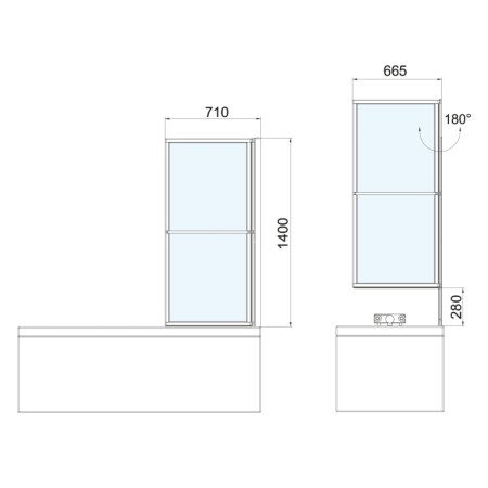 Polysan KAGERA parawan wannowy pneumatyczny szer. 710mm biały mat szkło czyste 30336W