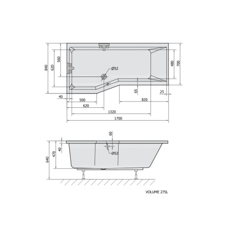 Polysan VERSYS L wanna asymetryczna 170x84x70x47cm biały 70111