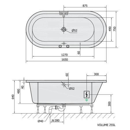Polysan Astra O wanna z hydromasażem 165x75x48cm Highline Hydro-Air chrom 35611.6010