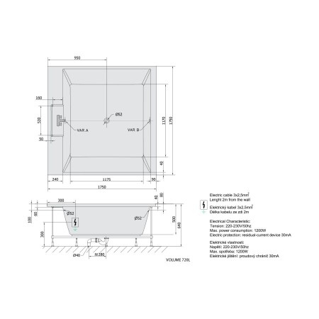 Polysan Came wanna z hydromasażem 175x175x50cm Highline Hydro chrom 23611.5010