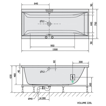 Polysan Cleo wanna z hydromasażem 150x75x48cm Attraction Hydro chrom 27611.3010