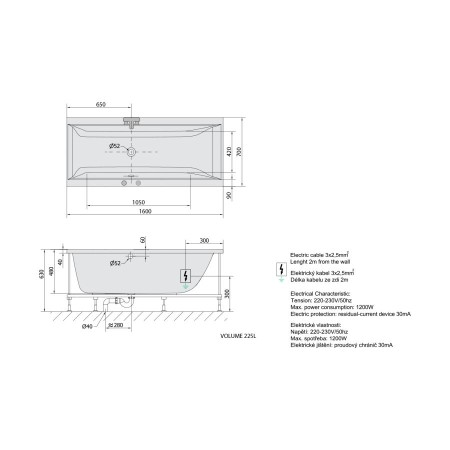 Polysan Cleo wanna z hydromasażem 160x70x48cm Highline Hydro-Air chrom 73611.6010