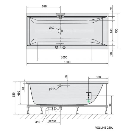 Polysan Cleo wanna z hydromasażem 160x75x48cm Attraction Hydro chrom 93611.3010