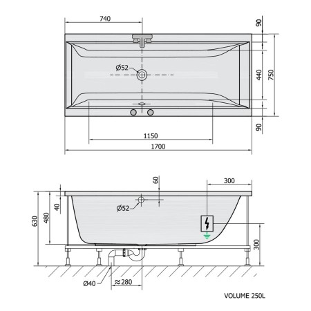 Polysan Cleo wanna z hydromasażem 170x75x48cm Active Hydro-Air chrom 94611.2010