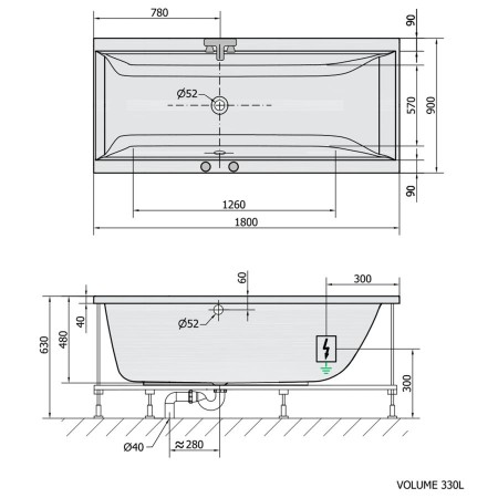 Polysan Cleo wanna z hydromasażem 180x90x48cm Attraction Hydro chrom 13111.3010