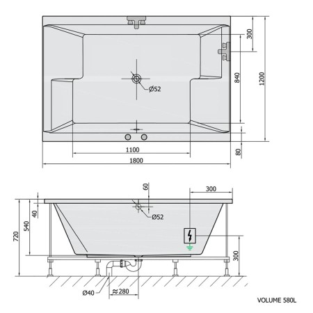 Polysan Dupla wanna z hydromasażem 180x120x54cm Active Hydro chrom 13611.1010
