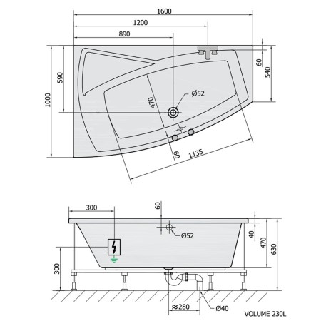 Polysan Evia L wanna z hydromasażem 160x100x47cm Active Hydro chrom 11611.1010