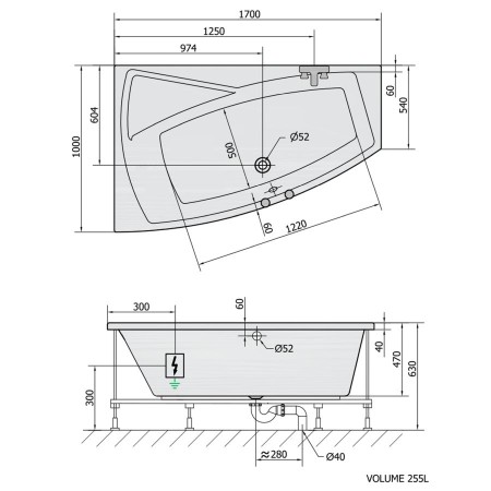 Polysan Evia L wanna z hydromasażem 170x100x47cm Highline Hydro chrom 21611.5010