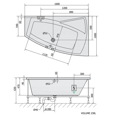 Polysan Evia R wanna z hydromasażem 160x100x47cm Highline Hydro-Air chrom 12611.6010