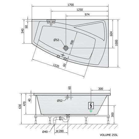 Polysan Evia R wanna z hydromasażem 170x100x47cm Active Hydro chrom 22611.1010