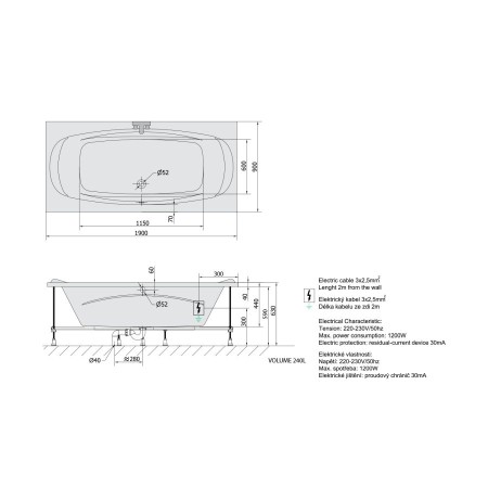 Polysan Garda wanna z hydromasażem 190x90x44cm Attraction Hydro-Air chrom 14111.4010
